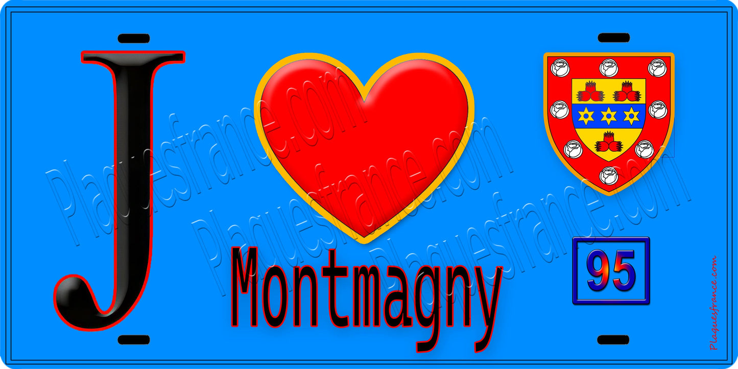 Plaque métal décorative J' ❤️Montmagny, Val d'Oise (95) fond bleu