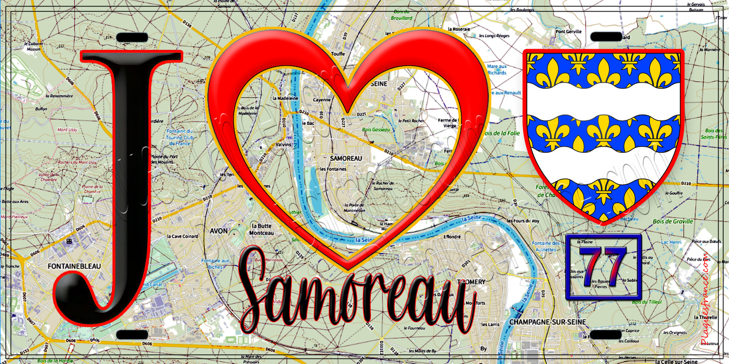 Plaque métal décorative J' ❤️Samoreau, Seine et Marne (77)