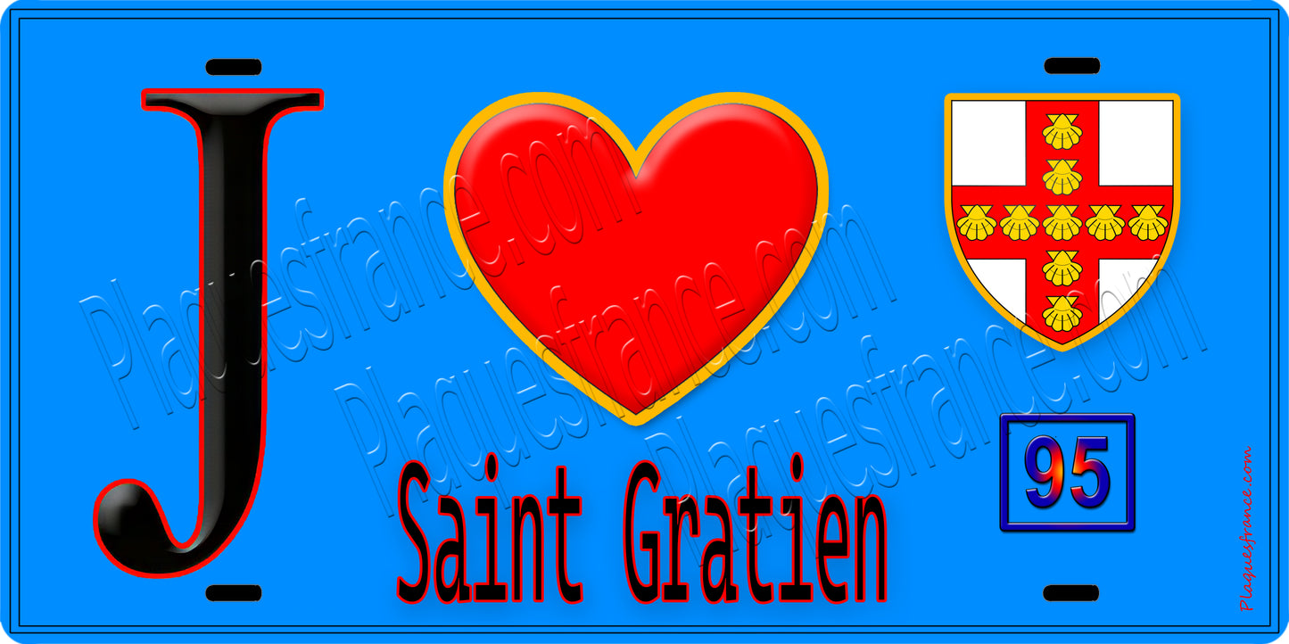 Plaque métal décorative J' ❤️Saint-Gratien, Val d'Oise (95) fond bleu