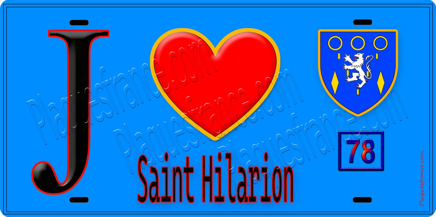 Plaque métal décorative J' ❤️ Saint-Hilarion, Yvelines (78) fond bleu