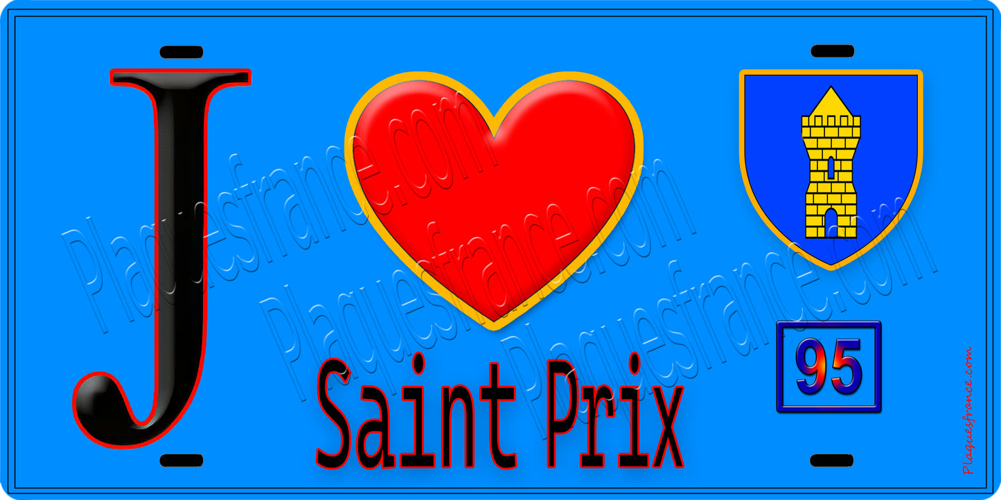 Plaque métal décorative J' ❤️Saint-Prix, Val d'Oise (95) fond bleu