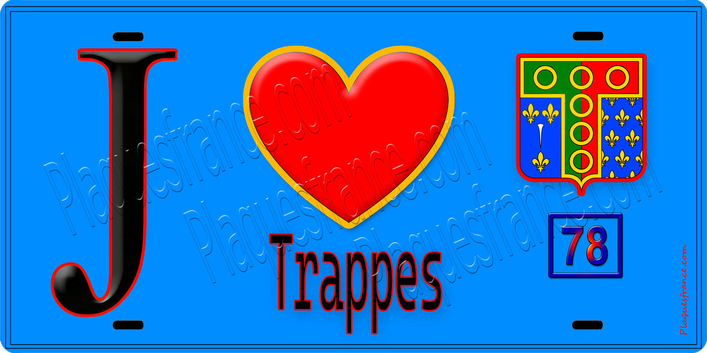 Plaque métal décorative J' ❤️ Trappes Yvelines (78) fond bleu