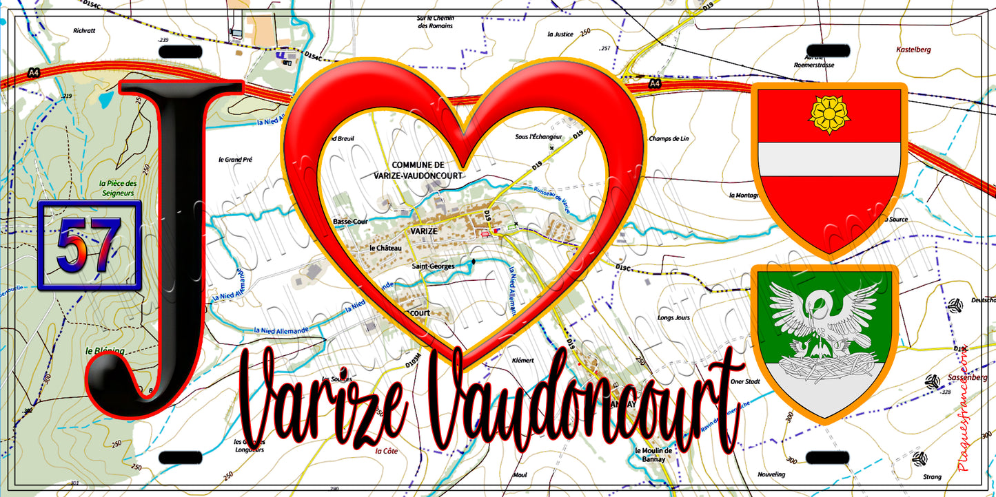 Plaque métal décorative, J'❤️ Varize-Vaudoncourt, Moselle (57)