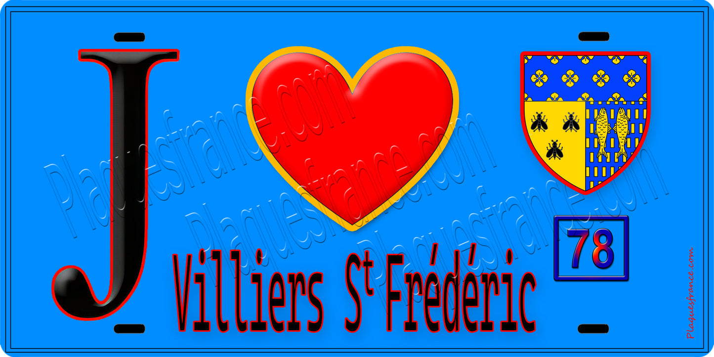Plaque métal décorative J' ❤️Villiers-Saint-Frédéric, Yvelines (78) fond bleu