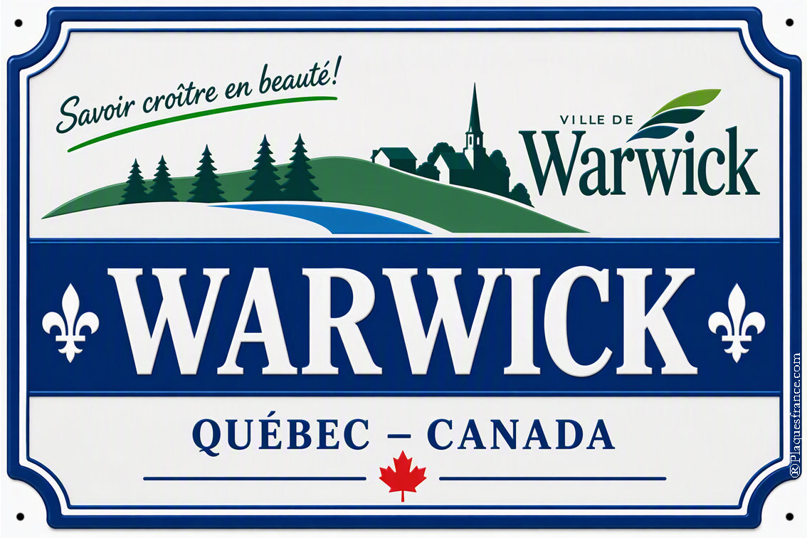 Plaque métal décorative 20 x 30 cm ,Warwick, Québec