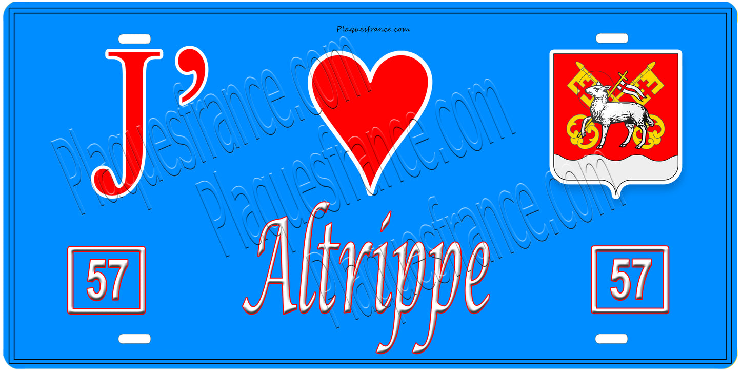 Plaque métal décorative, J'❤️Altrippe, Moselle (57)