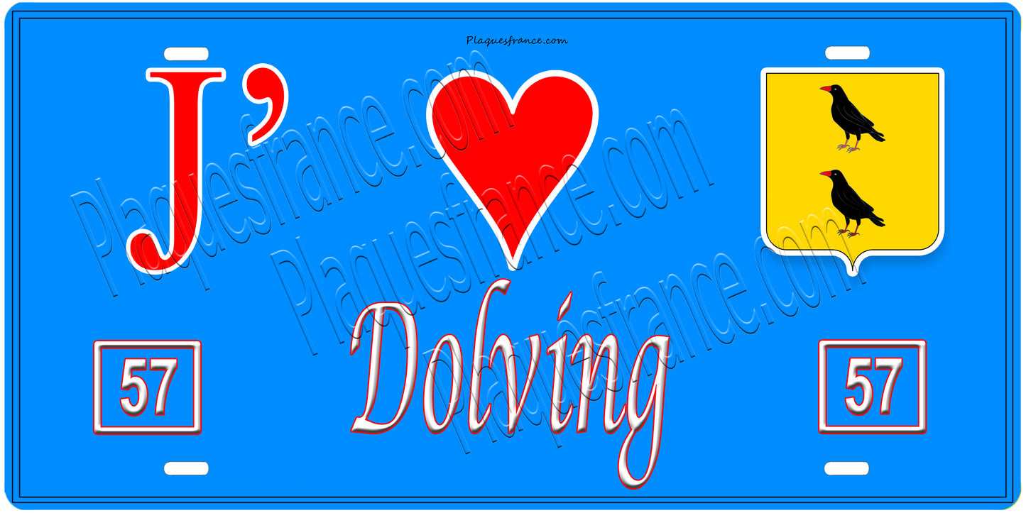 Plaque métal décorative, J'❤️Dolving, Moselle (57)