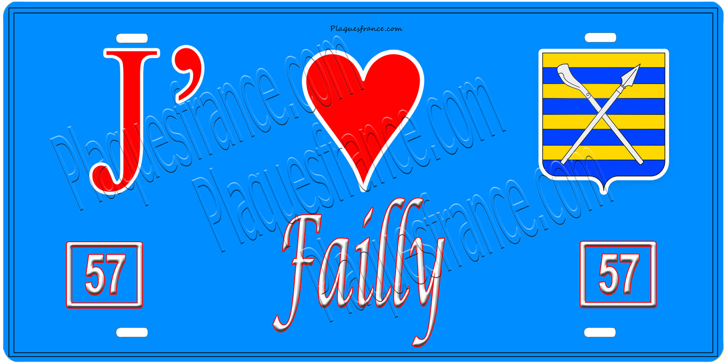 Plaque métal décorative, J'❤️Failly, Moselle (57)