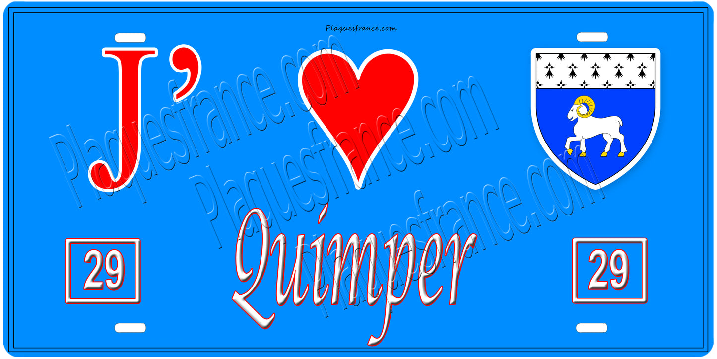 Plaque métal décorative J' ❤️ Quimper, Finistère (29)