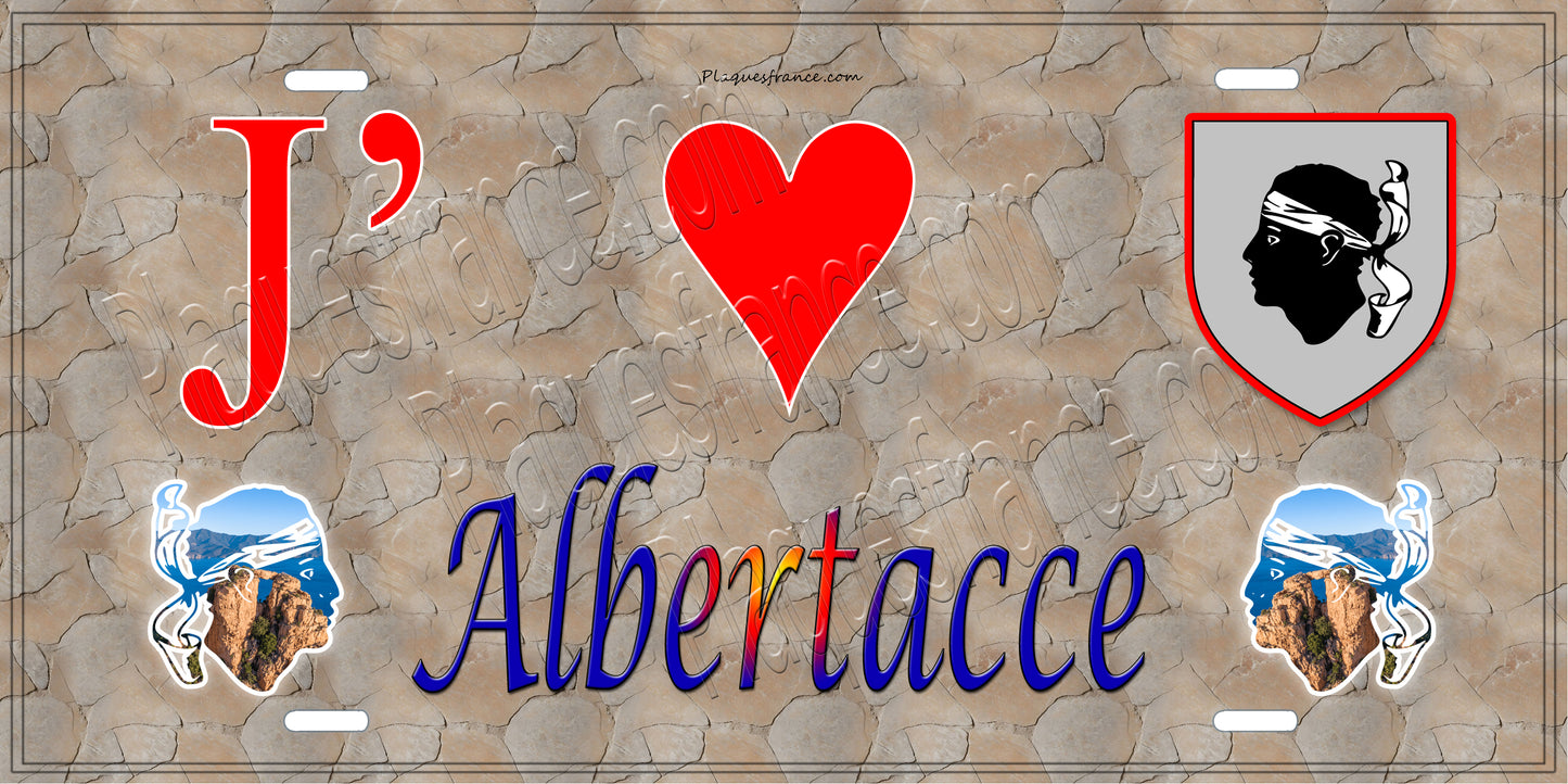 Plaque métal décorative 15 x 30 cm mur antique J' ❤️ Albertacce Canton de Golo-Morosaglia Haute-Corse