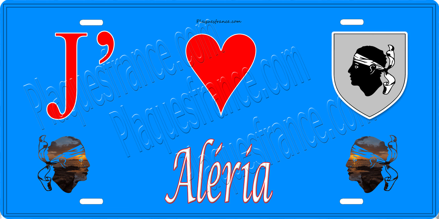 Plaque métal décorative 15 x 30 cm bleu J' ❤️ Aléria Canton de Ghisonaccia Haute-Corse