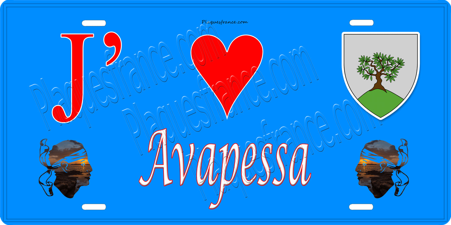 Plaque métal décorative 15 x 30 cm bleu J' ❤️ Avapessa Canton de Calvi Haute-Corse