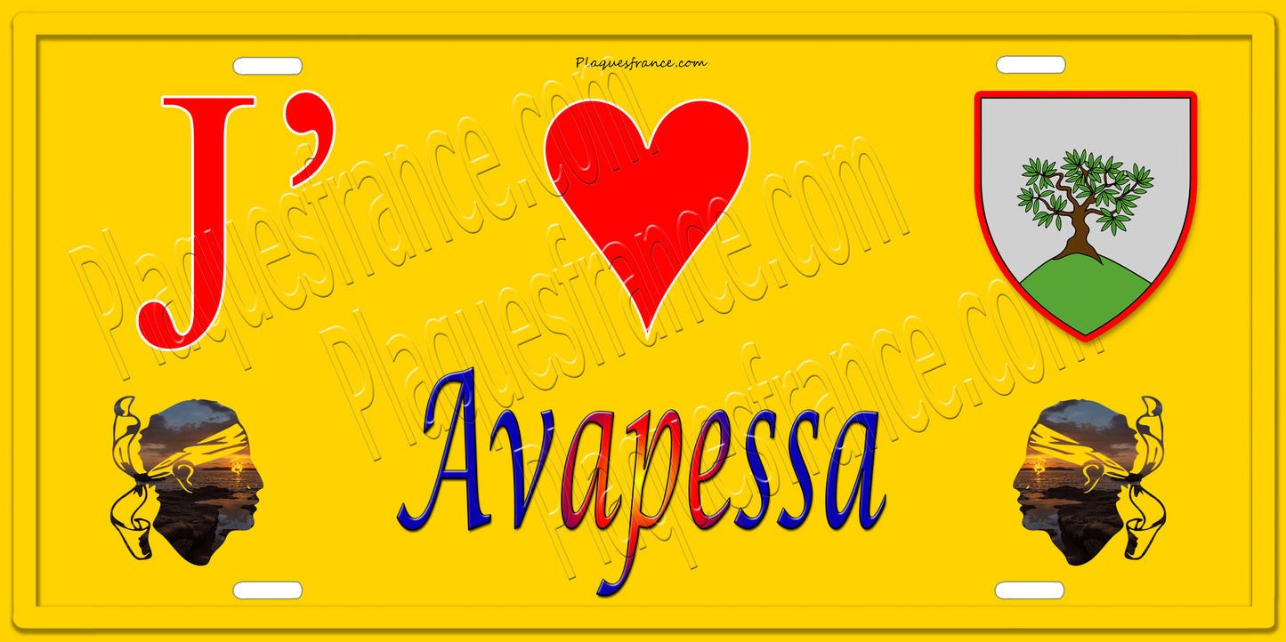 Plaque métal décorative 15 x 30 cm jaune J' ❤️ Avapessa Canton de Calvi Haute-Corse