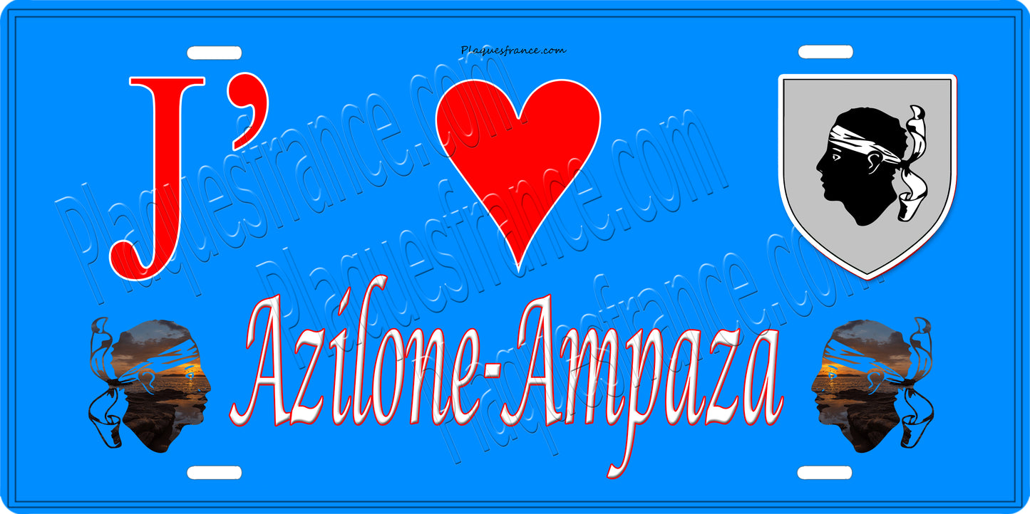 Plaque métal décorative 15 x 30 cm bleu J' ❤️ Azilone Ampaza canton de Taravo-Ornano Corse du Sud