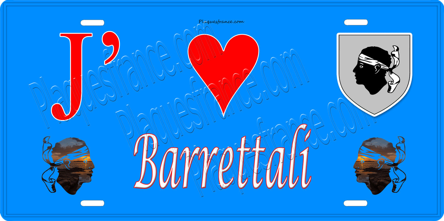 Plaque métal décorative 15 x 30 cm bleu J' ❤️ Barrettali Canton du Cap Corse Haute-Corse