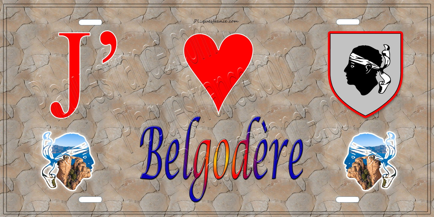 Plaque métal décorative 15 x 30 cm mur antique J' ❤️ Belgodère Canton de L'Île-Rousse Haute-Corse