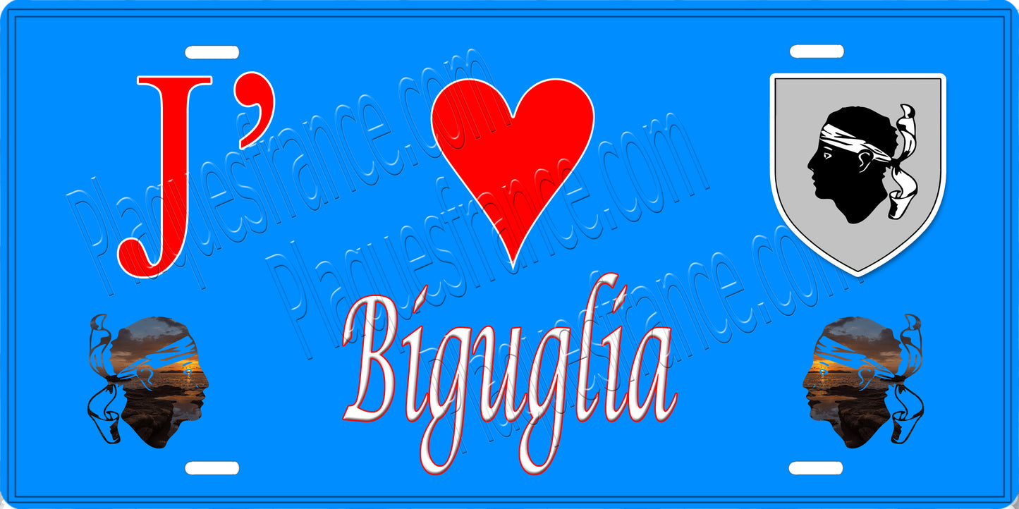 Plaque métal décorative 15 x 30 cm bleu J' ❤️ Biguglia Canton de Biguglia-Nebbio Haute-Corse