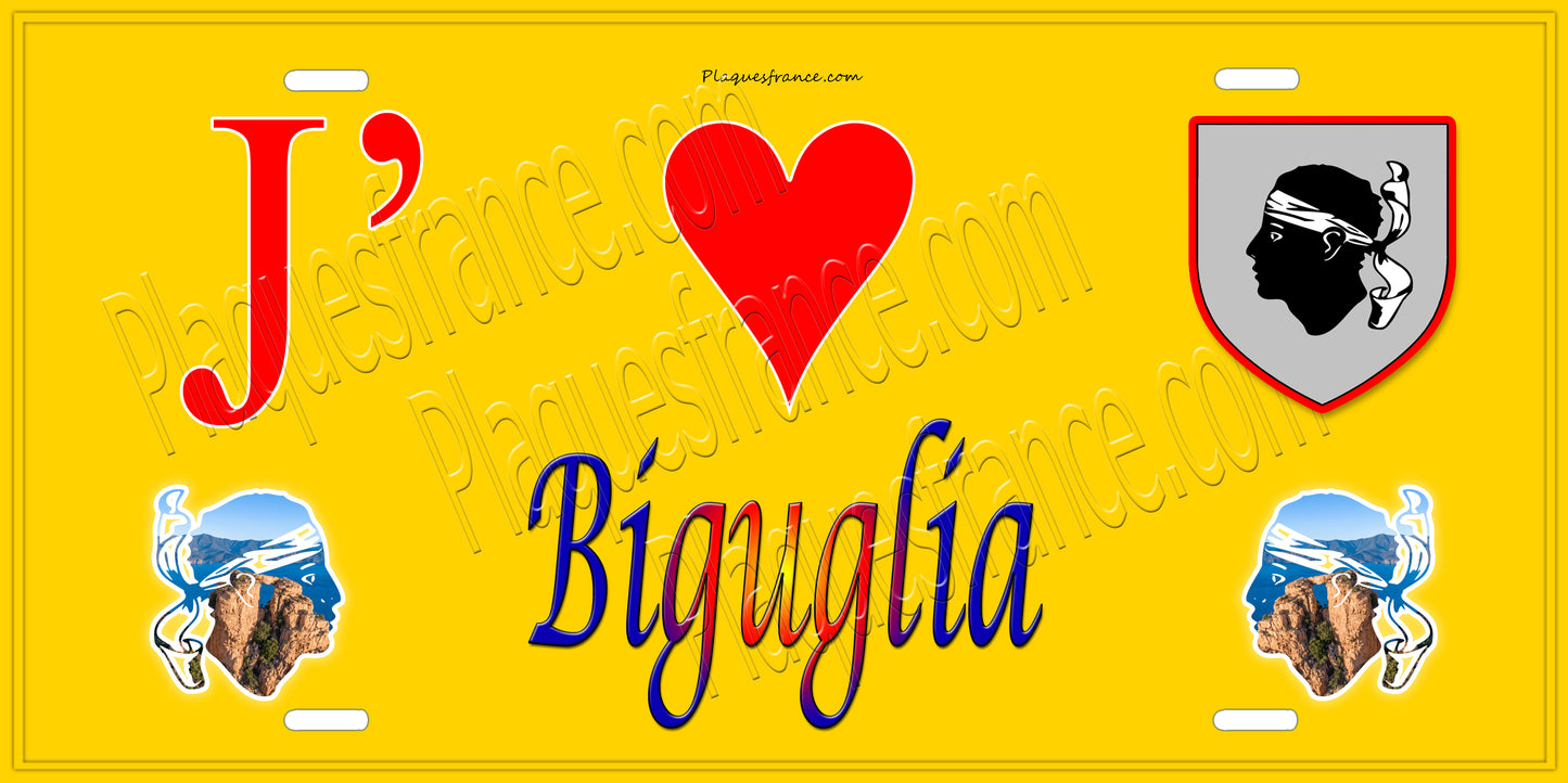 Plaque métal décorative 15 x 30 cm mur antique J' ❤️ Biguglia Canton de Biguglia-Nebbio Haute-Corse