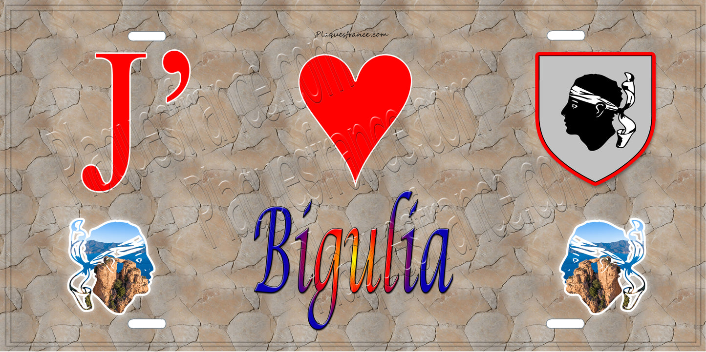 Plaque métal décorative 15 x 30 cm mur antique J' ❤️ Biguglia Canton de Biguglia-Nebbio Haute-Corse