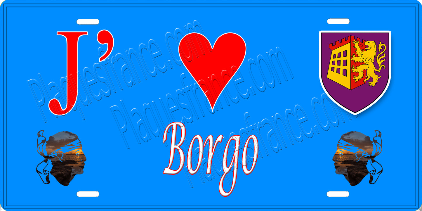Plaque métal décorative 15 x 30 cm bleu J' ❤️ Borgo Canton de Borgo Haute-Corse