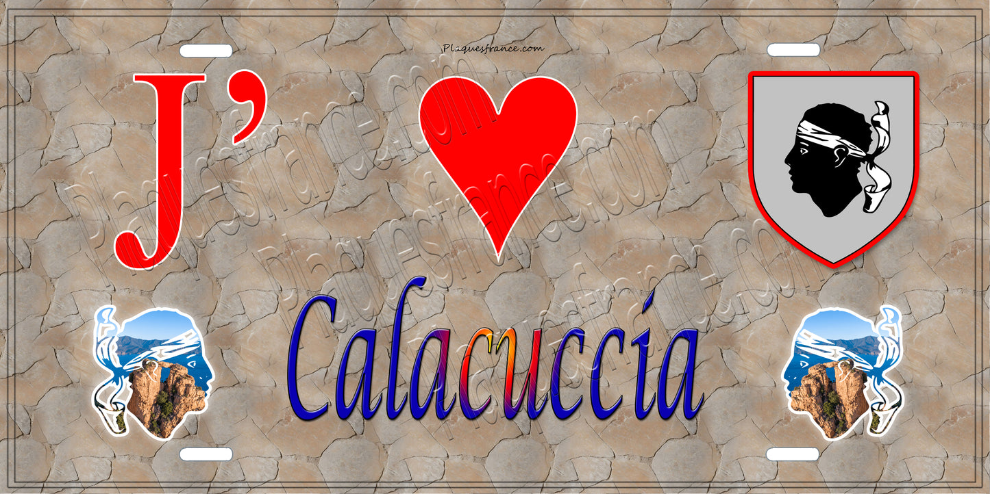 Plaque métal décorative 15 x 30 cm mur antique J' ❤️ Calacuccia Canton Golo-Morosaglia Haute-Corse