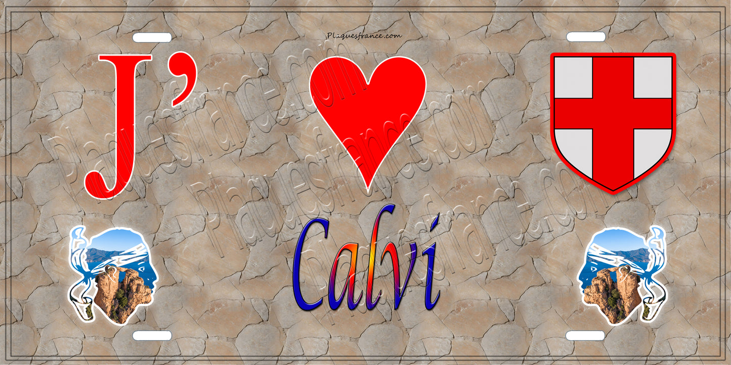 Plaque métal décorative 15 x 30 cm mur antique J' ❤️ Calvi Canton de Calvi Haute-Corse