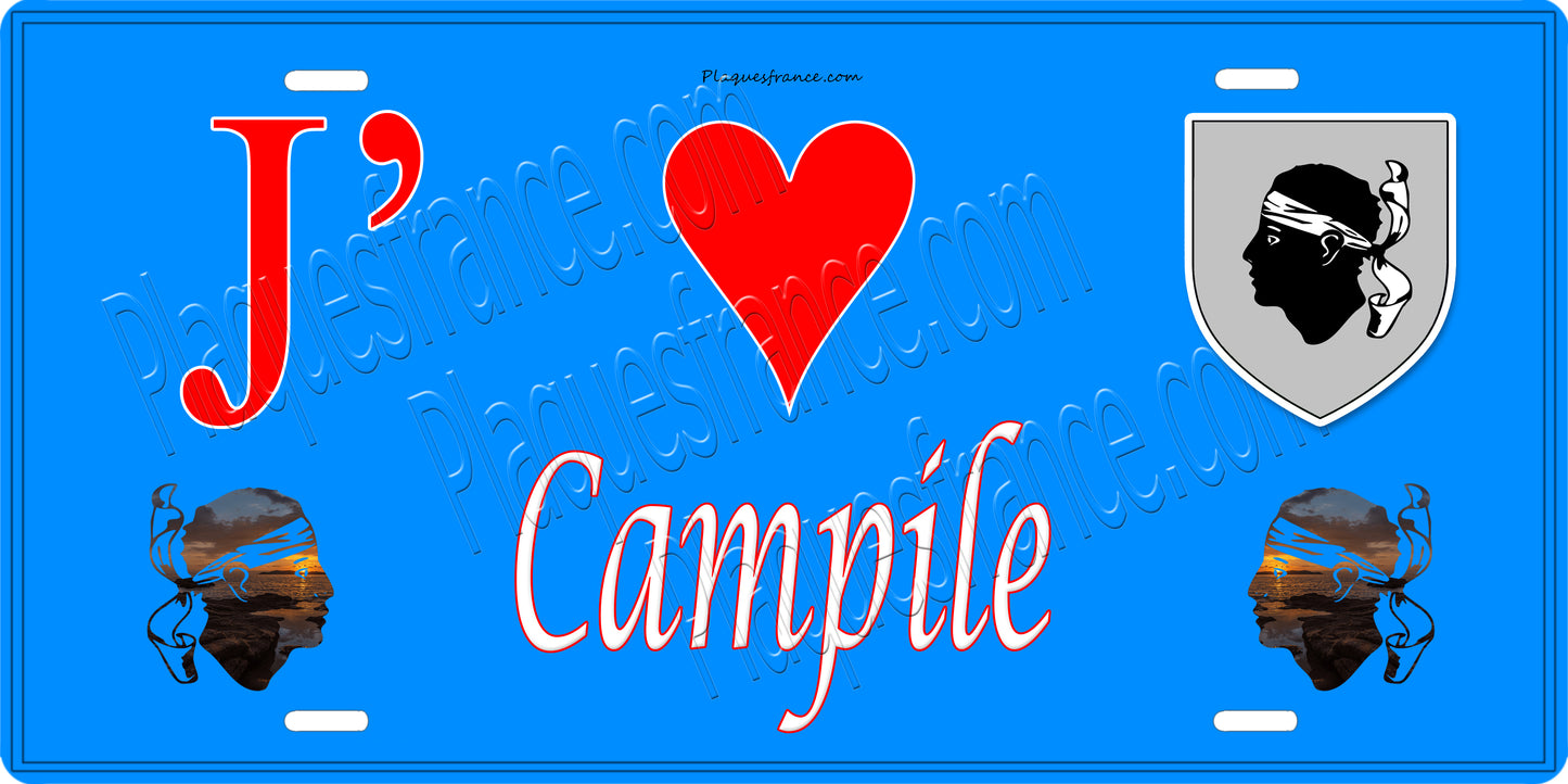 Plaque métal décorative 15 x 30 cm bleu J' ❤️ Campile Canton de Golo-Morosaglia Haute-Corse