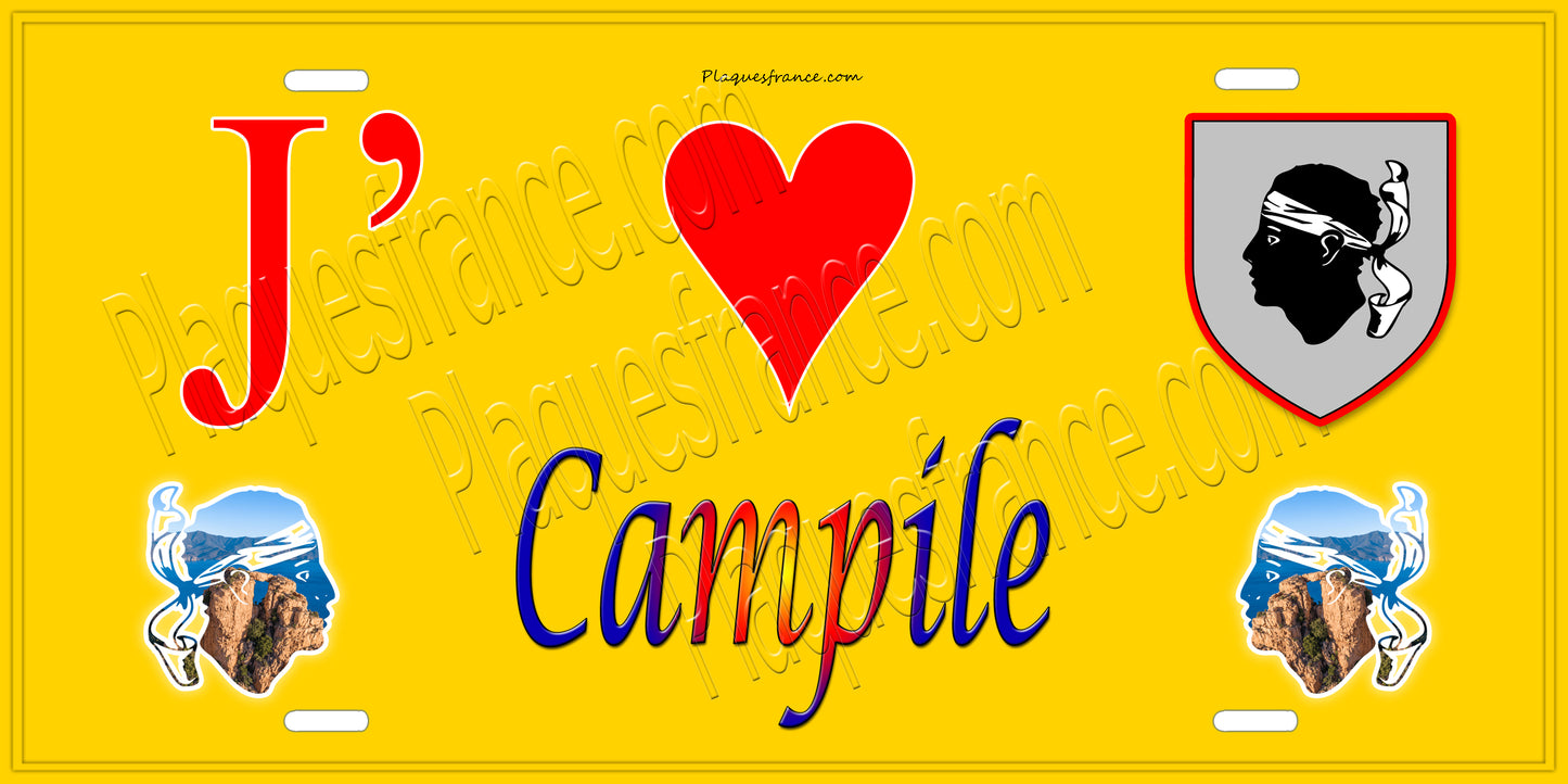 Plaque métal décorative 15 x 30 cm jaune J' ❤️ Campile Canton de Golo-Morosaglia Haute-Corse