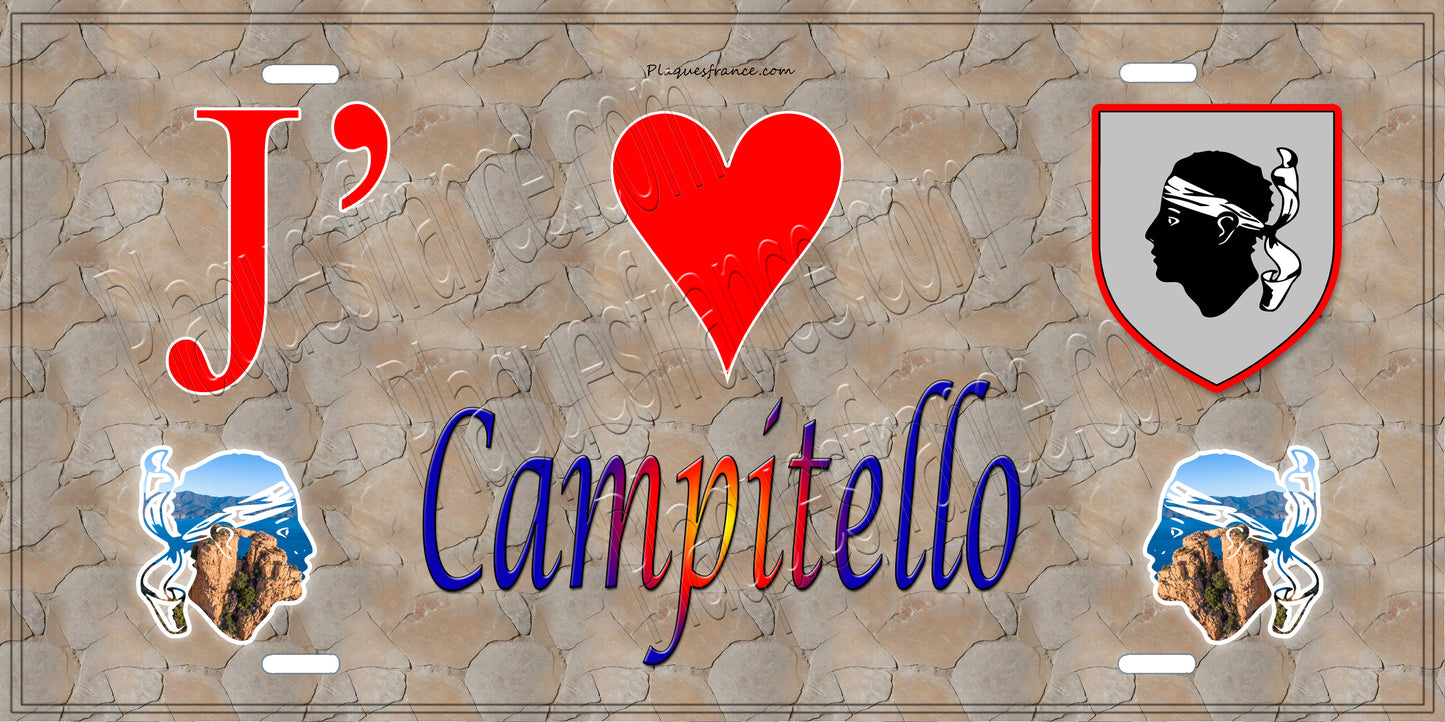 Plaque métal décorative 15 x 30 cm mur antique J' ❤️ Campitello canton de Golo-Morosaglia Haute-Corse