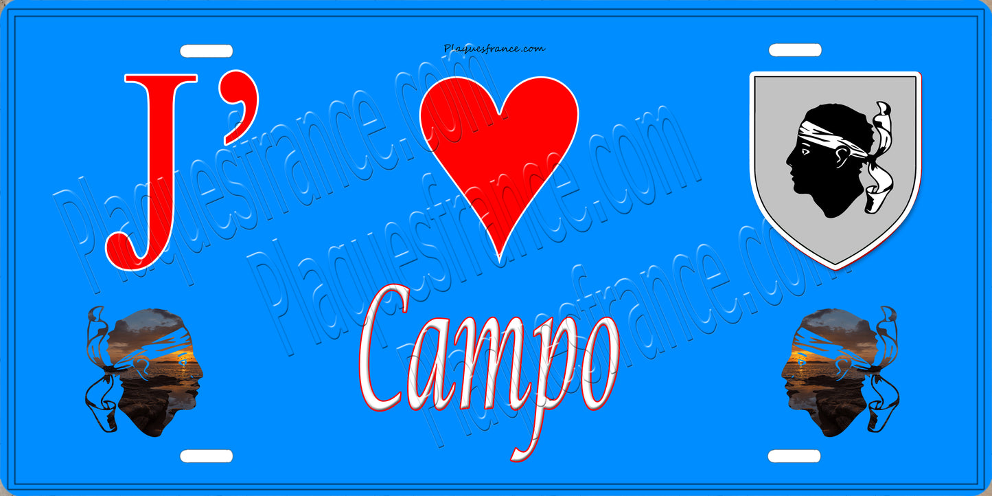 Plaque métal décorative 15 x 30 cm bleu J' ❤️ Campo canton de Taravo-Ornano Corse du Sud