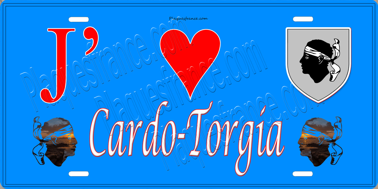Plaque métal décorative 15 x 30 cm bleu J' ❤️ Cardo Torgia canton de Taravo-Ornano Corse du Sud