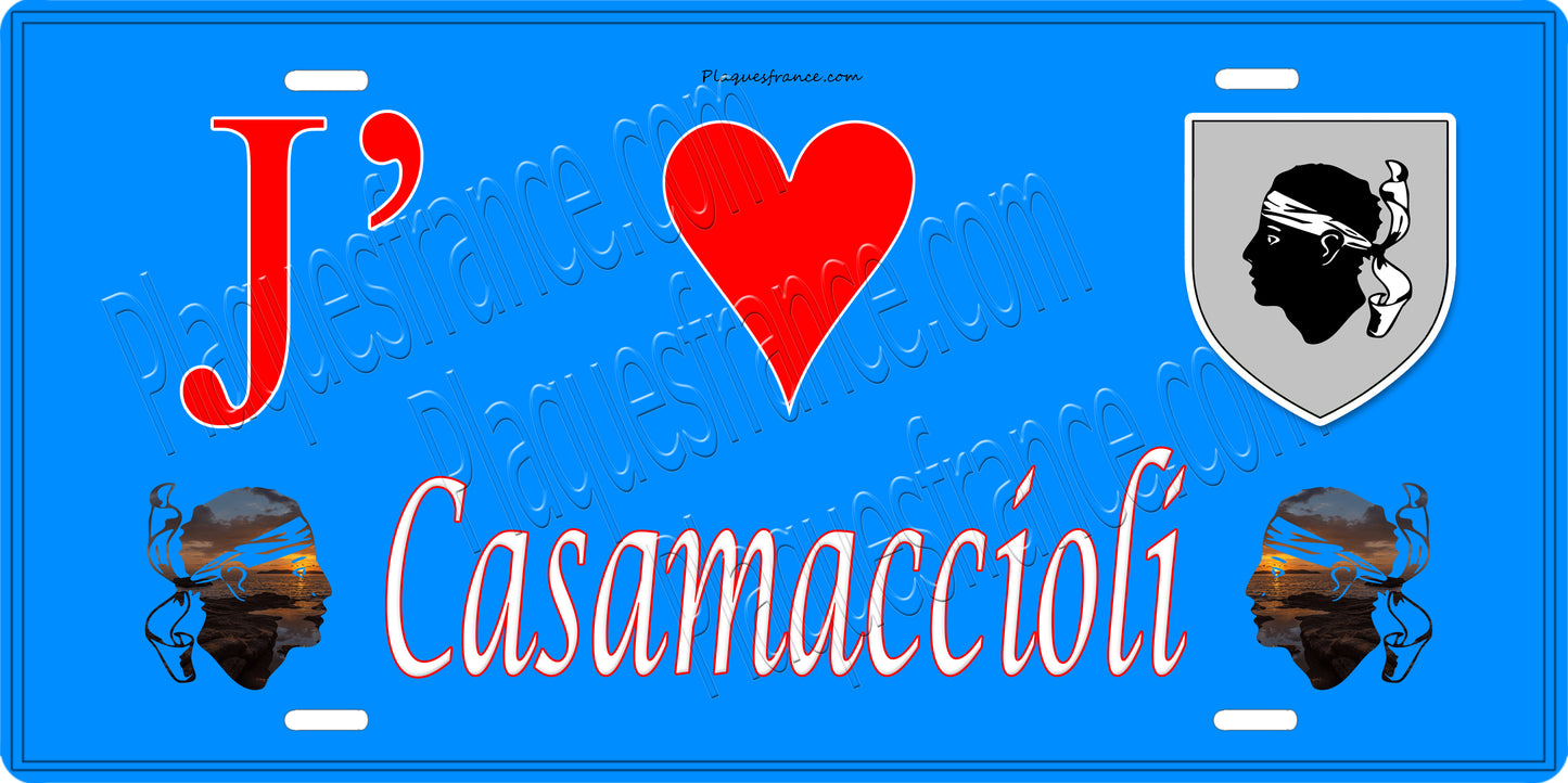 Plaque métal décorative 15 x 30 cm bleu J' ❤️ Casamaccioli Canton de Golo-Morosaglia Haute-Corse