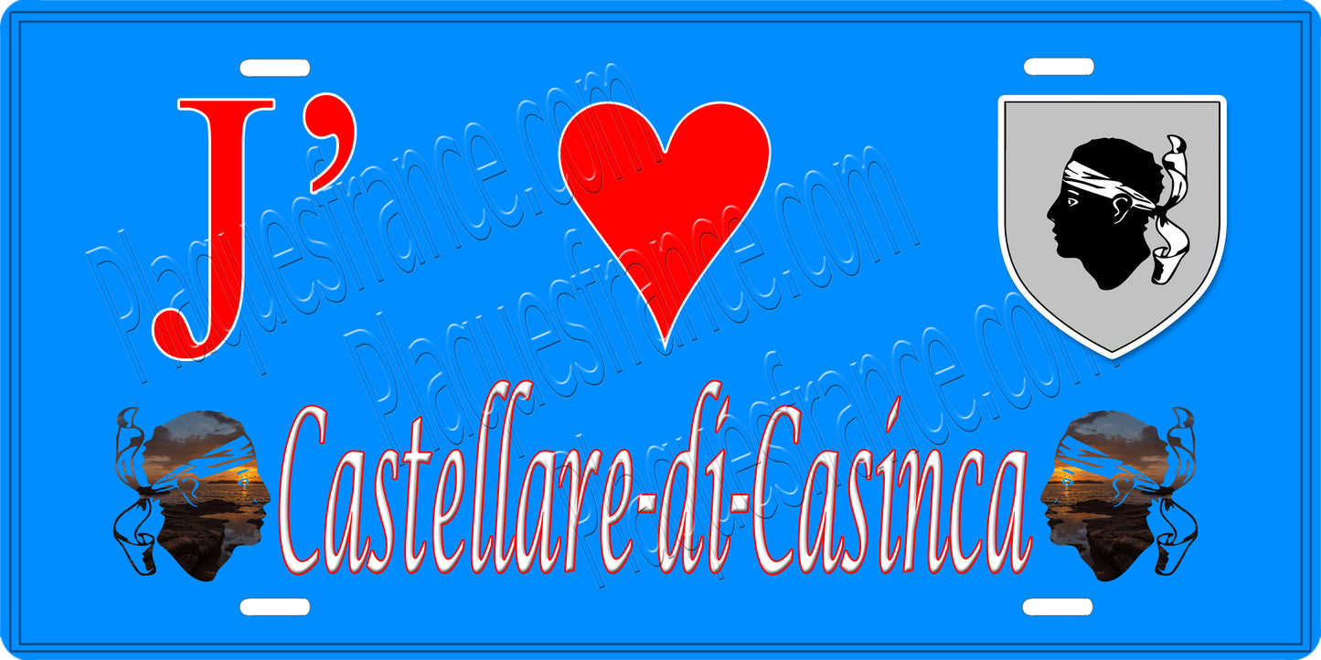 Plaque métal décorative 15 x 30 cm bleu J' ❤️ Castellare-di-Casinca Canton de Casinca-Fumalto Haute-Corse