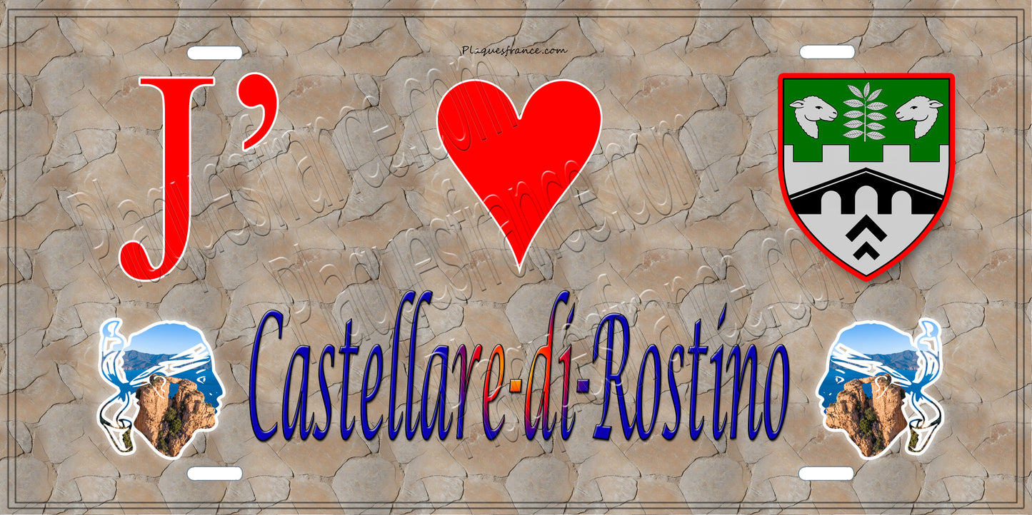 Plaque métal décorative 15 x 30 cm mur antique J' ❤️ Castello-di-Rostino Canton de Golo-Morosaglia Haute-Corse