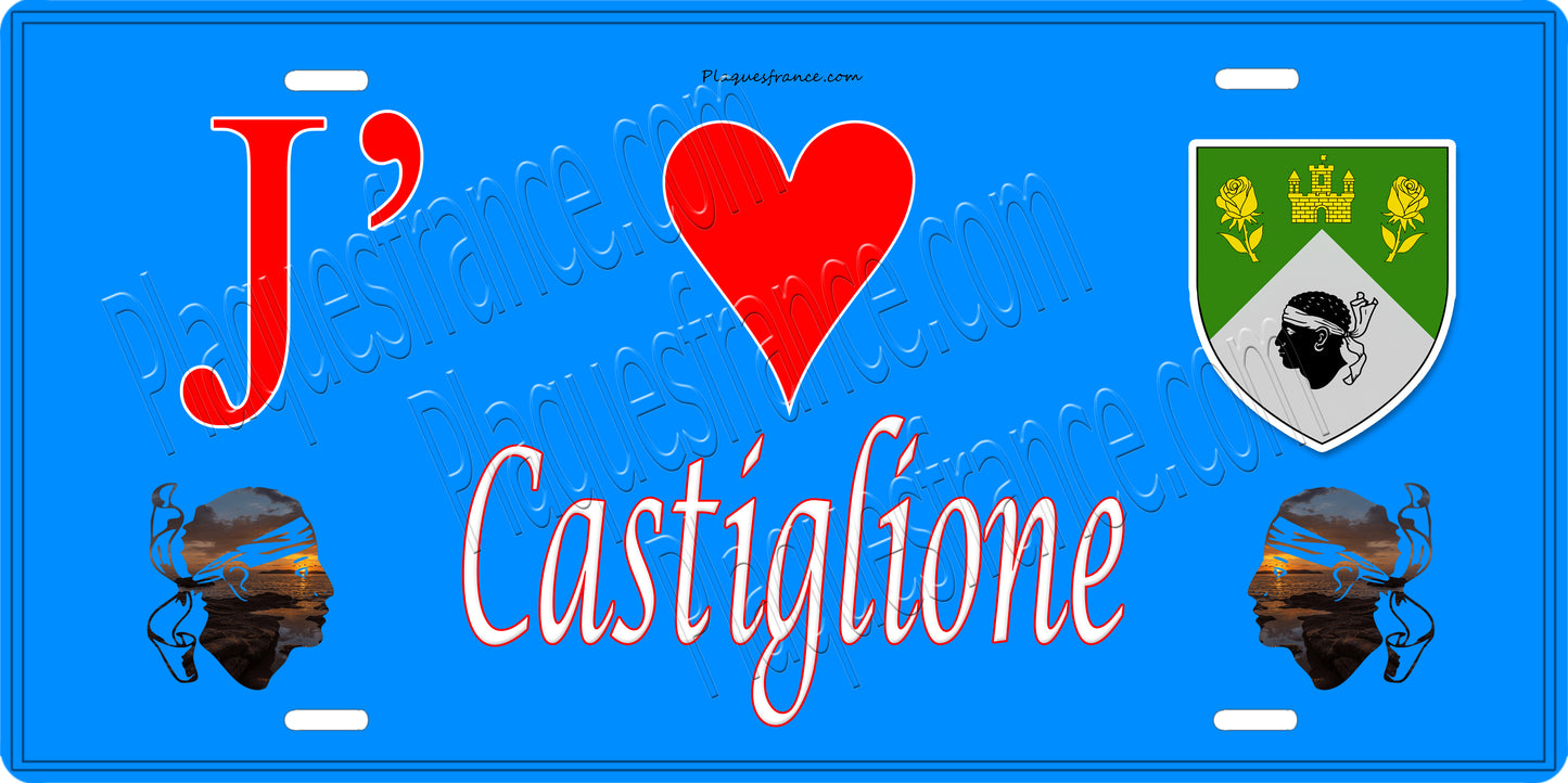 Plaque métal décorative 15 x 30 cm bleu J' ❤️ Castiglione Canton de Golo-Morosaglia Haute-Corse