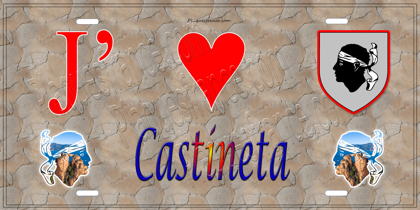 Plaque métal décorative 15 x 30 cm mur antique J' ❤️ Castineta Canton de Golo-Morosaglia Haute-Corse