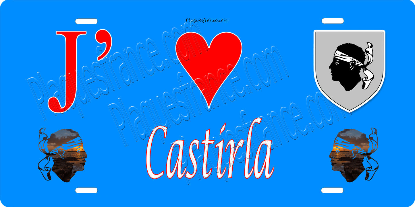 Plaque métal décorative 15 x 30 cm bleu J' ❤️ Castirla Canton de Golo-Morosaglia Haute-Corse