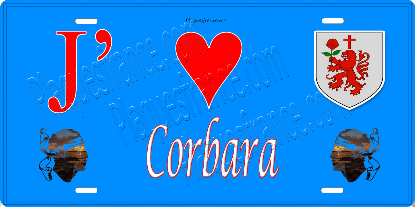 Plaque métal décorative 15 x 30 cm bleu J' ❤️ Corbara Canton de l'Île-Rousse Haute-Corse