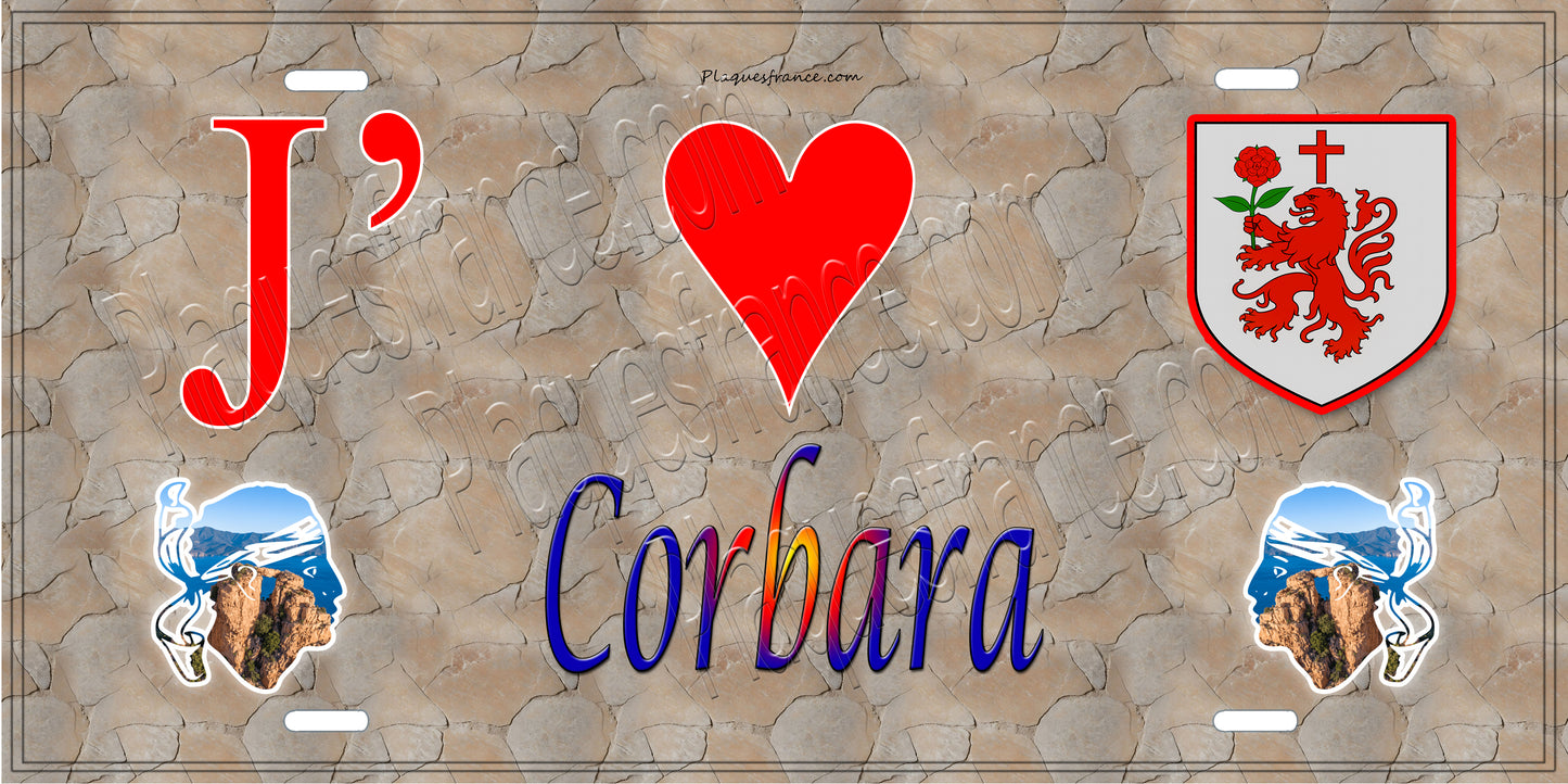 Plaque métal décorative 15 x 30 cm mur antique J' ❤️ Corbara Canton de l'Île-Rousse Haute-Corse