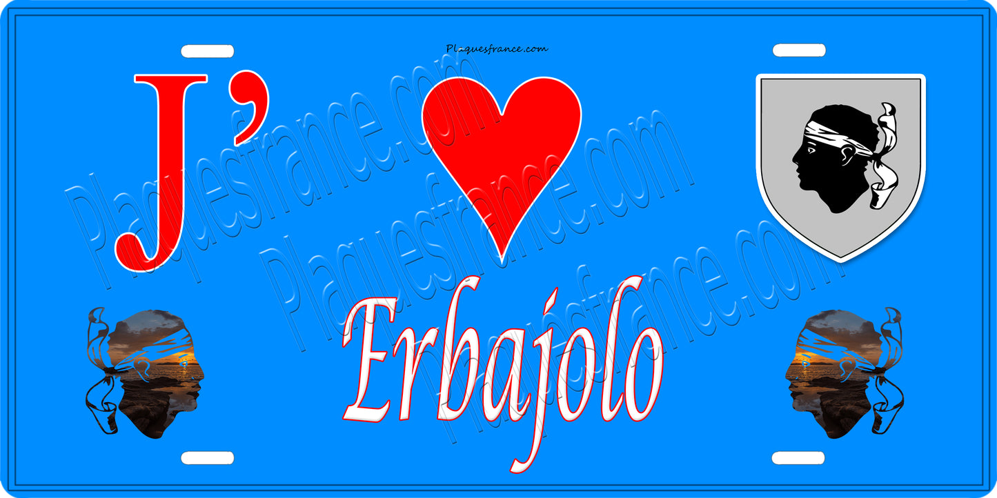 Plaque métal décorative 15 x 30 cm bleu J' ❤️ Erbajolo Canton de Golo-Morosaglia Haute-Corse
