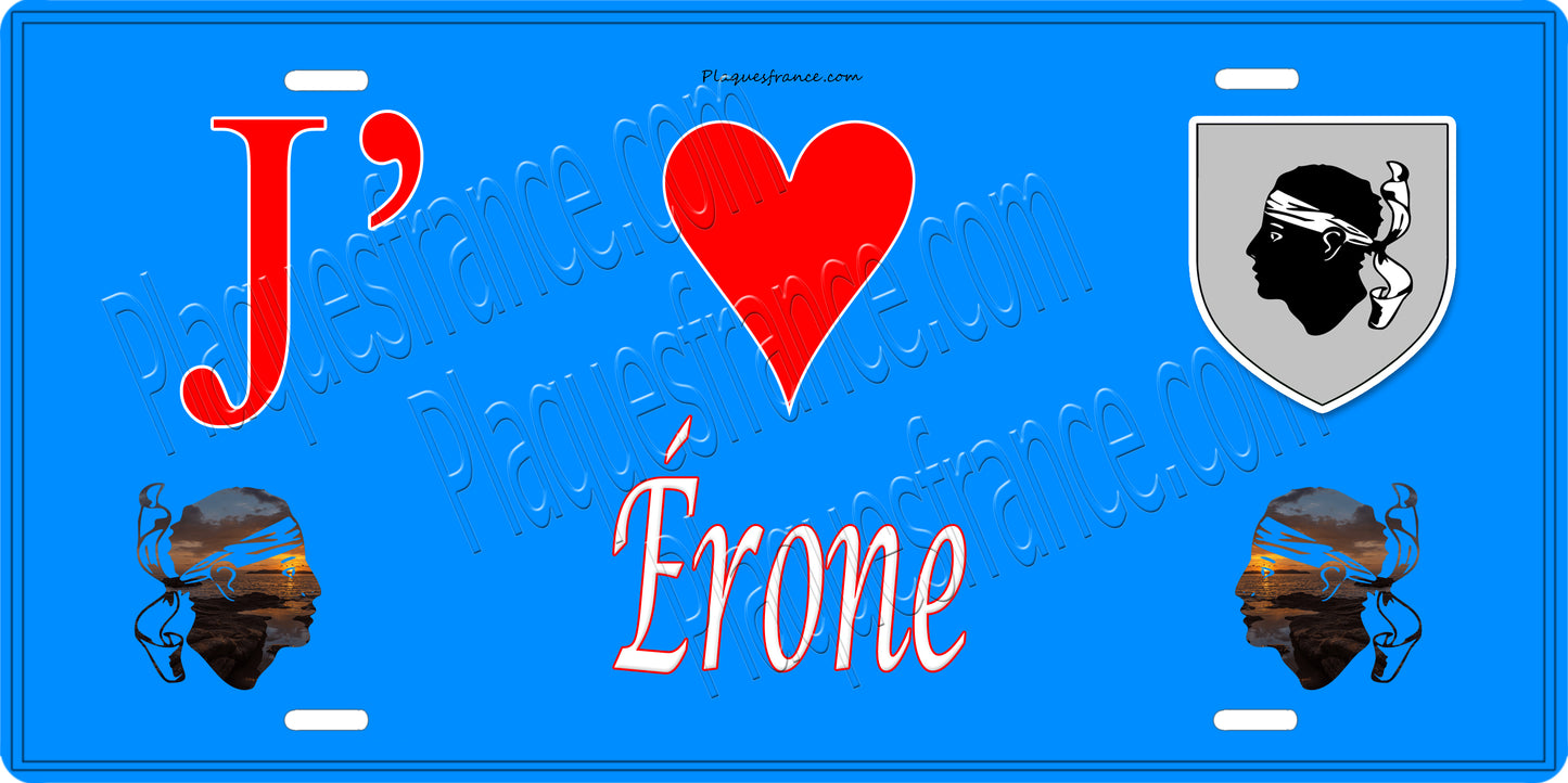 Plaque métal décorative 15 x 30 cm bleu J' ❤️ Érone Canton de Golo-Morosaglia Haute-Corse
