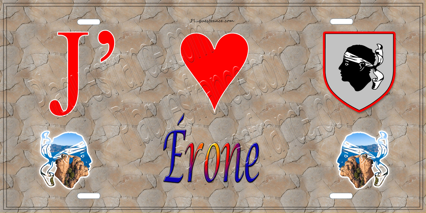 Plaque métal décorative 15 x 30 cm mur antique J' ❤️ Érone Canton de Golo-Morosaglia Haute-Corse