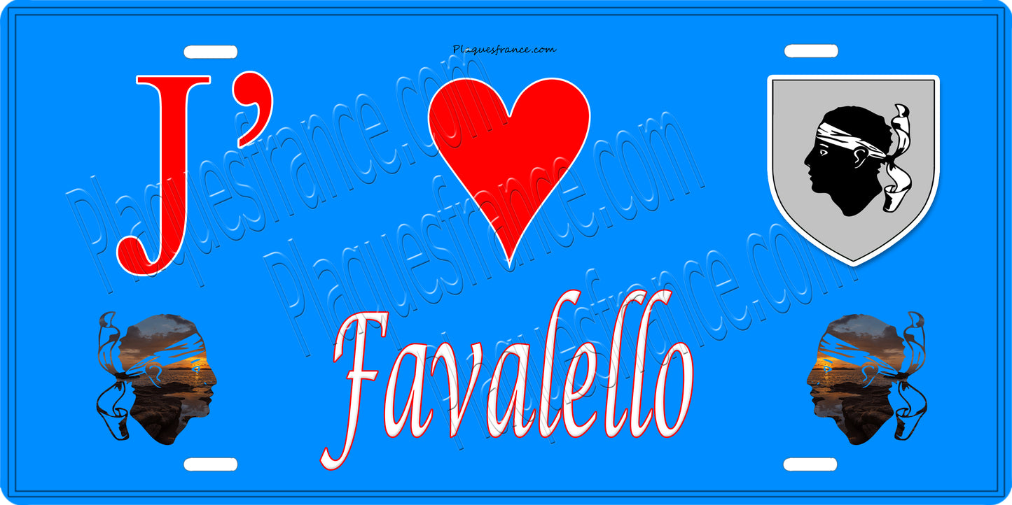 Plaque métal décorative 15 x 30 cm bleu J' ❤️ Favalello Canton de Golo-Morosaglia Haute-Corse