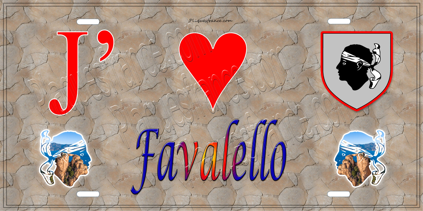 Plaque métal décorative 15 x 30 cm mur antique J' ❤️ Favalello Canton de Golo-Morosaglia Haute-Corse