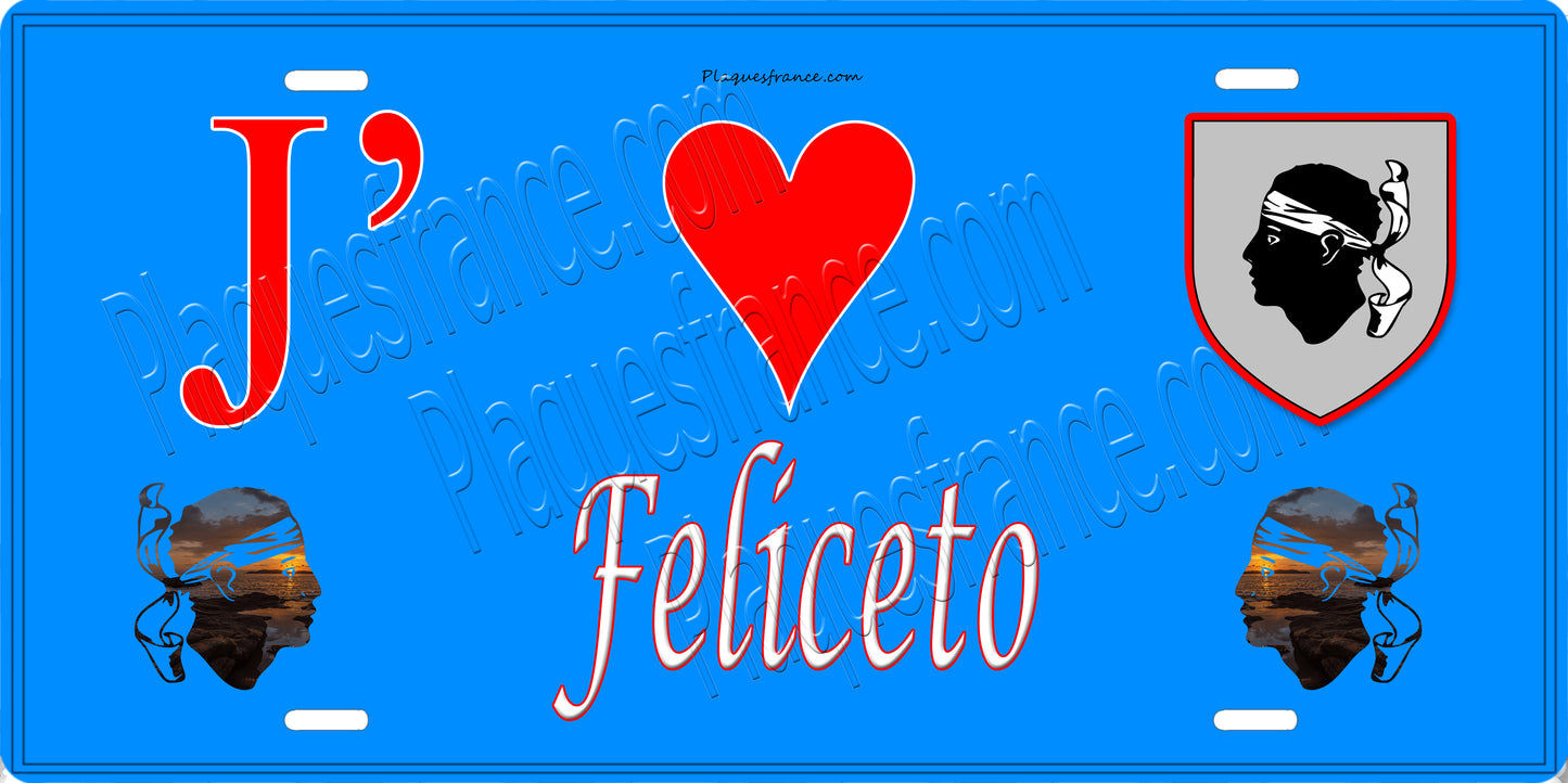 Plaque métal décorative 15 x 30 cm bleu J' ❤️ Feliceto Canton de l'Île-Rousse Haute-Corse