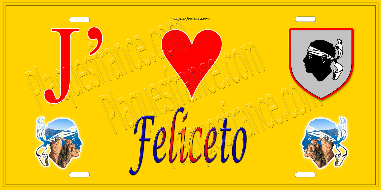 Plaque métal décorative 15 x 30 cm jaune J' ❤️ Feliceto Canton de l'Île-Rousse Haute-Corse