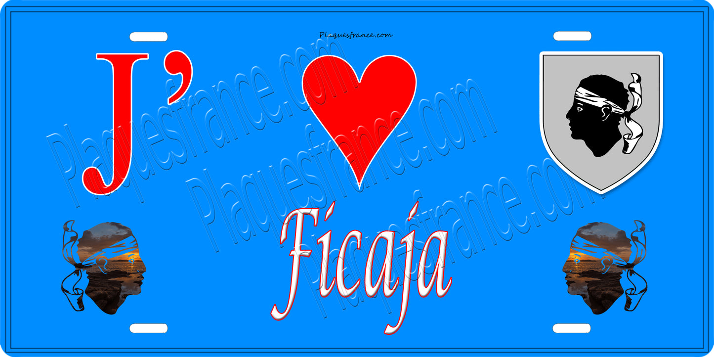 Plaque métal décorative 15 x 30 cm bleu J' ❤️ Ficaja Canton de Casinca-Fumalto Haute-Corse