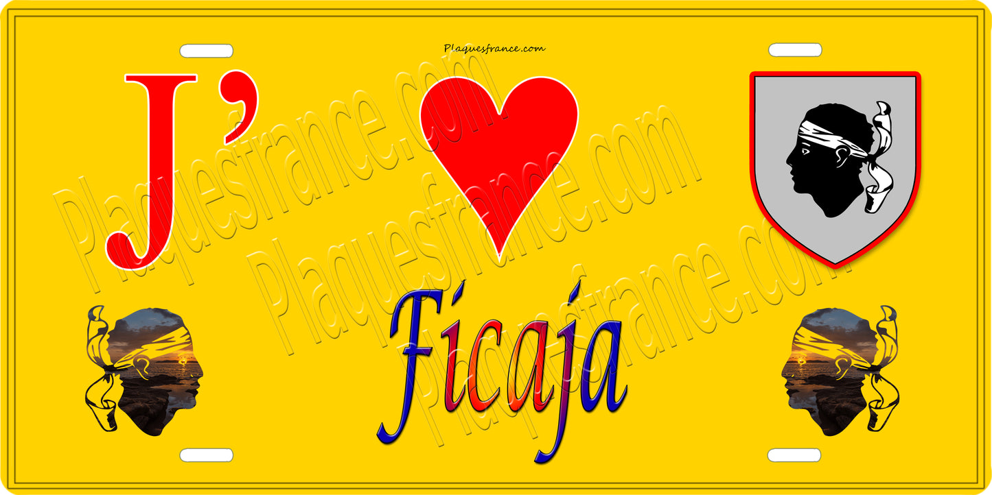 Plaque métal décorative 15 x 30 cm mur antique J' ❤️ Ficaja Canton de Casinca-Fumalto Haute-Corse