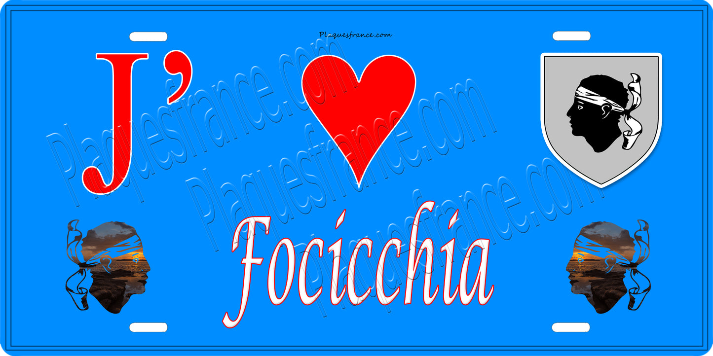Plaque métal décorative 15 x 30 cm bleu J' ❤️ Focicchia Canton de Golo-Morosaglia Haute-Corse