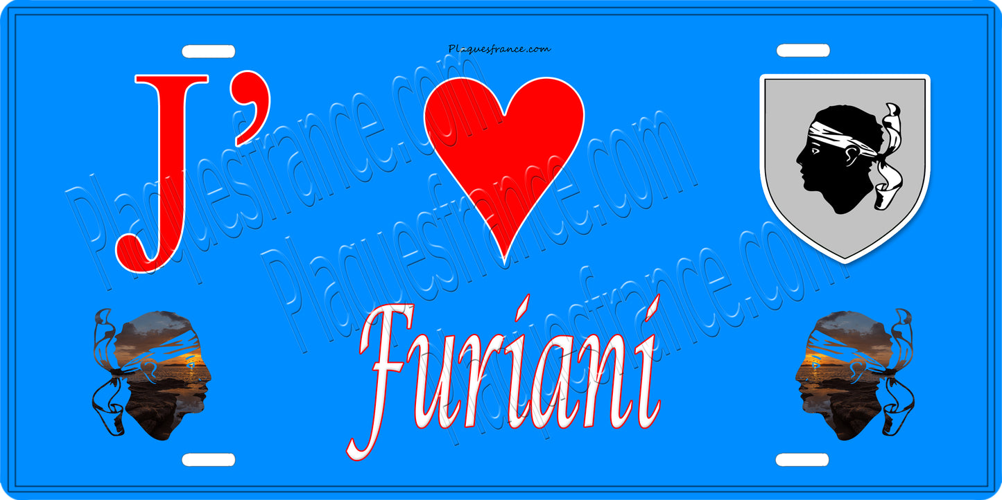 Plaque métal décorative 15 x 30 cm bleu J' ❤️ Furiani Canton de Bastia Haute-Corse